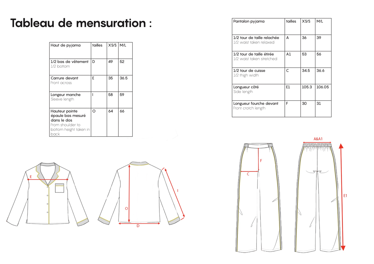 Guide des tailles Pyjama